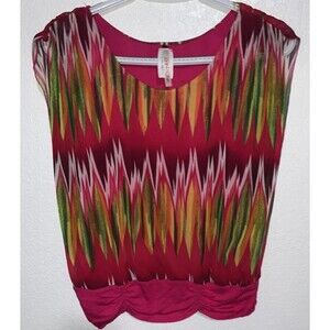 Canzone Boho Blouse Lined Multicolor Top Women Sz Large